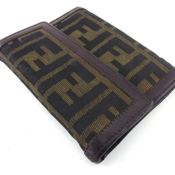 FENDI Three Folded Wallet Zucca Beige Canvas ~ Leather Authentic Used - Picture 3 of 10